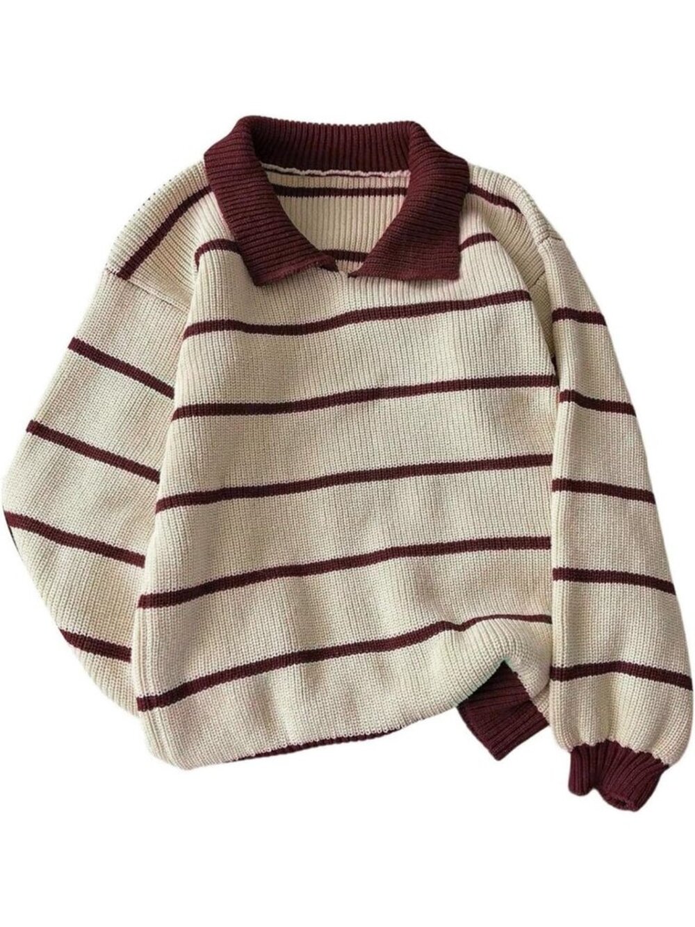 Oversized Striped Rugby Sweater for Women | Chunky Collared Pullover Top